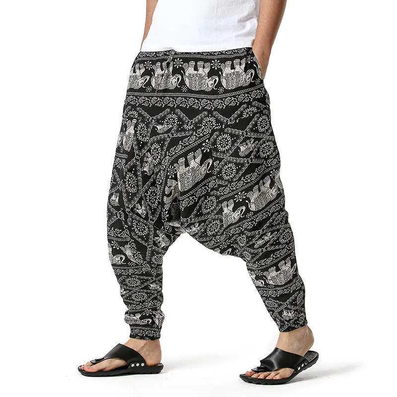 Men Casual Cotton Harem Pants Bohemian Style Joggers Yoga Vintage Baggy Trousers Sarouel Homme Hippy Hose HK02