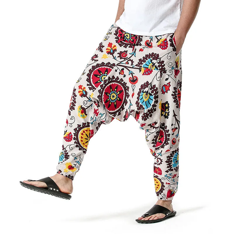 Men Casual Cotton Harem Pants Bohemian Style Joggers Yoga Vintage Baggy Trousers Sarouel Homme Hippy Hose HK02