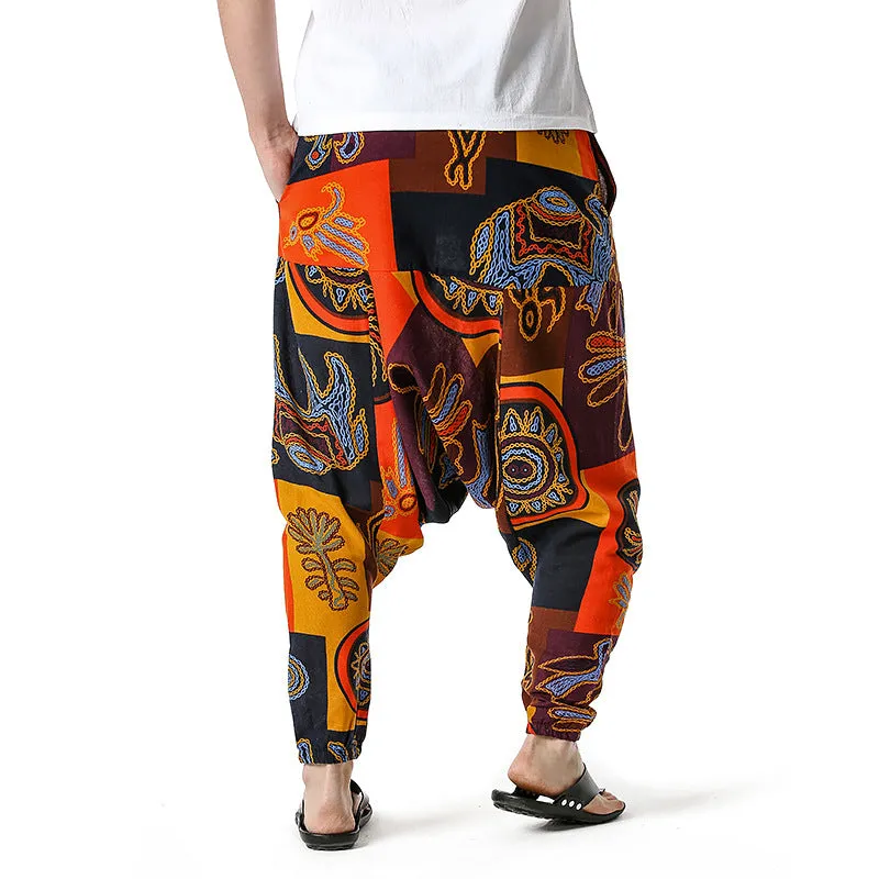 Men Casual Cotton Harem Pants Bohemian Style Joggers Yoga Vintage Baggy Trousers Sarouel Homme Hippy Hose HK02