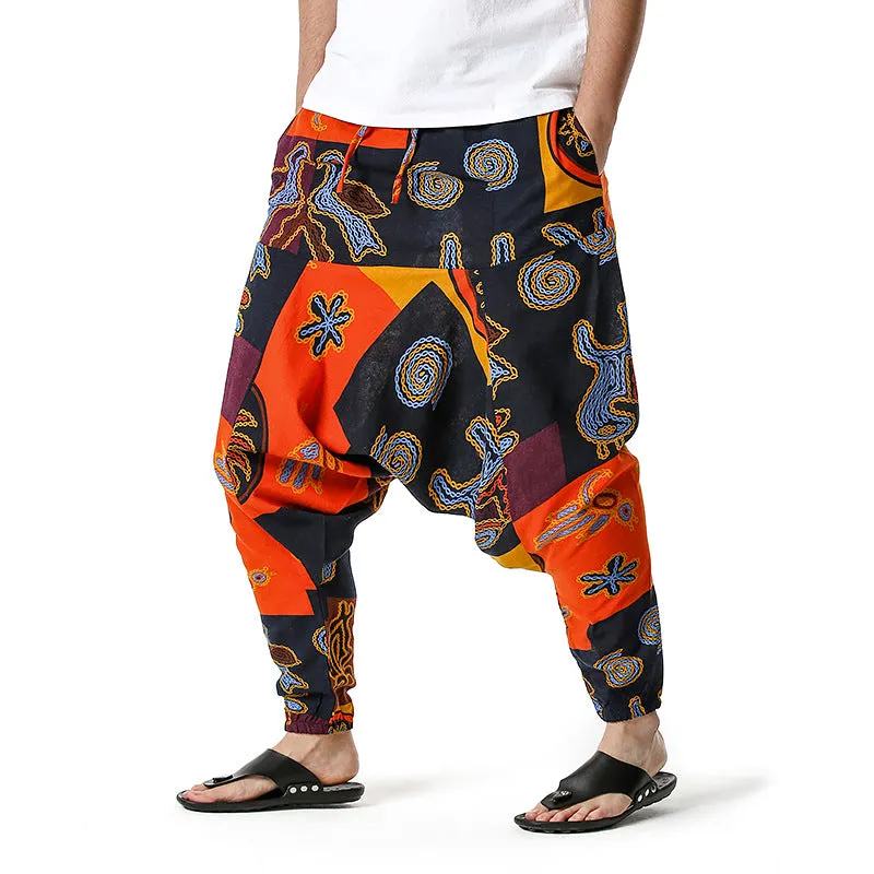 Men Casual Cotton Harem Pants Bohemian Style Joggers Yoga Vintage Baggy Trousers Sarouel Homme Hippy Hose HK02