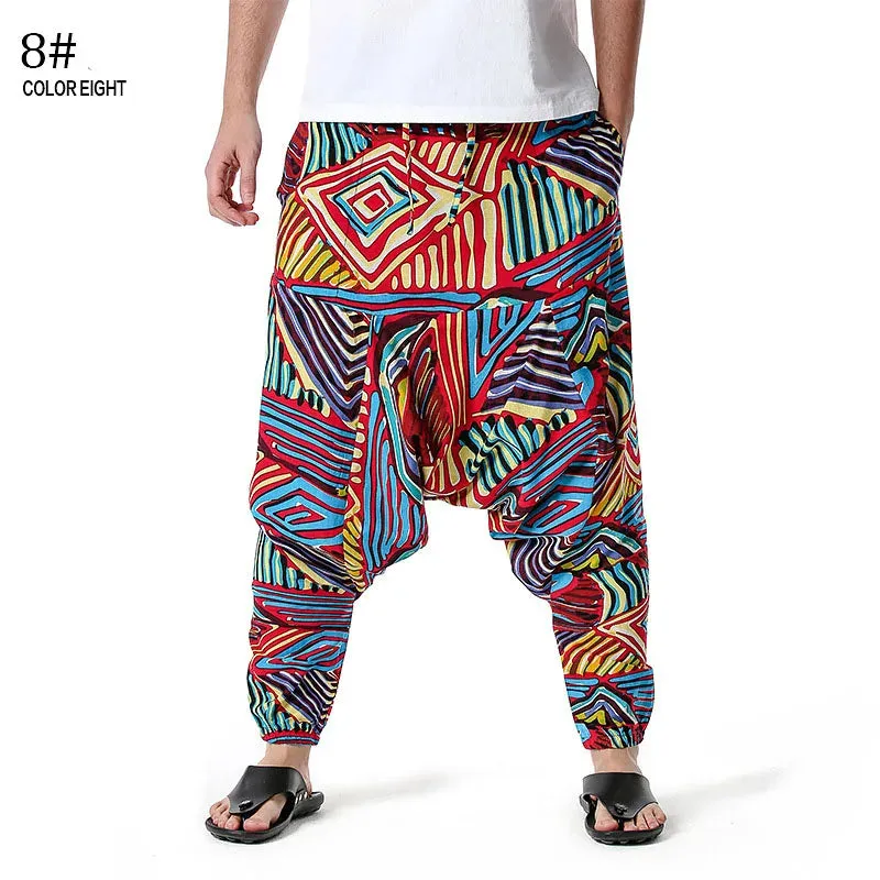 Men Casual Cotton Harem Pants Bohemian Style Joggers Yoga Vintage Baggy Trousers Sarouel Homme Hippy Hose HK02