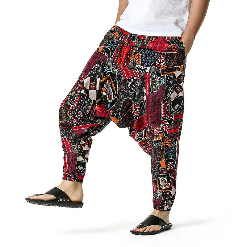 Men Casual Cotton Harem Pants Bohemian Style Joggers Yoga Vintage Baggy Trousers Sarouel Homme Hippy Hose HK02