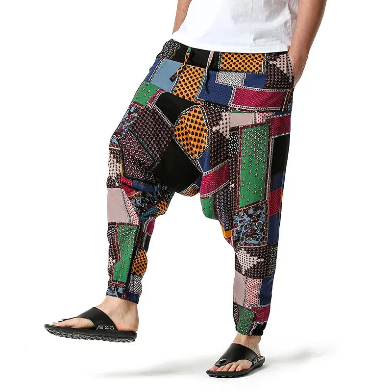 Men Casual Cotton Harem Pants Bohemian Style Joggers Yoga Vintage Baggy Trousers Sarouel Homme Hippy Hose HK02