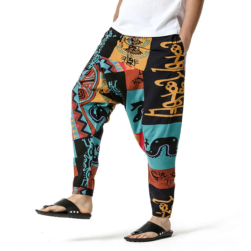 Men Casual Cotton Harem Pants Bohemian Style Joggers Yoga Vintage Baggy Trousers Sarouel Homme Hippy Hose HK02