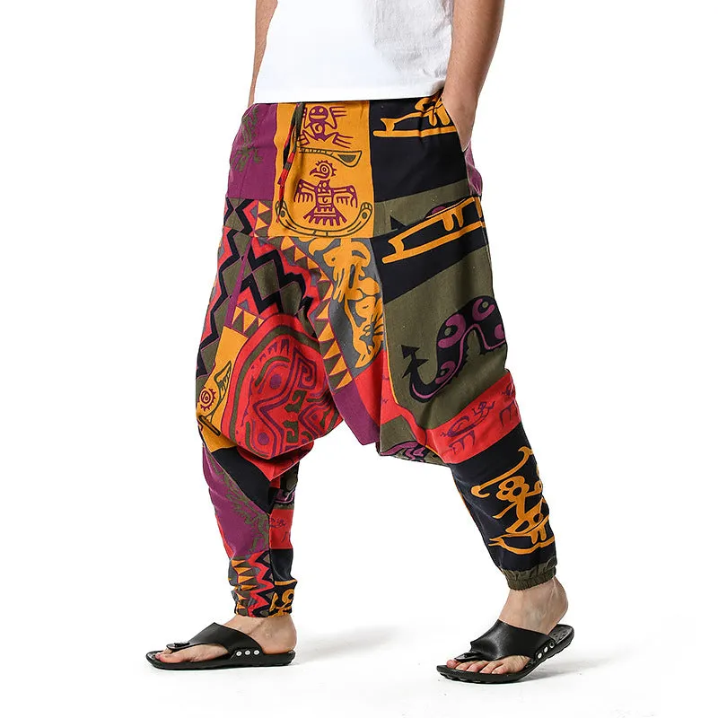 Men Casual Cotton Harem Pants Bohemian Style Joggers Yoga Vintage Baggy Trousers Sarouel Homme Hippy Hose HK02