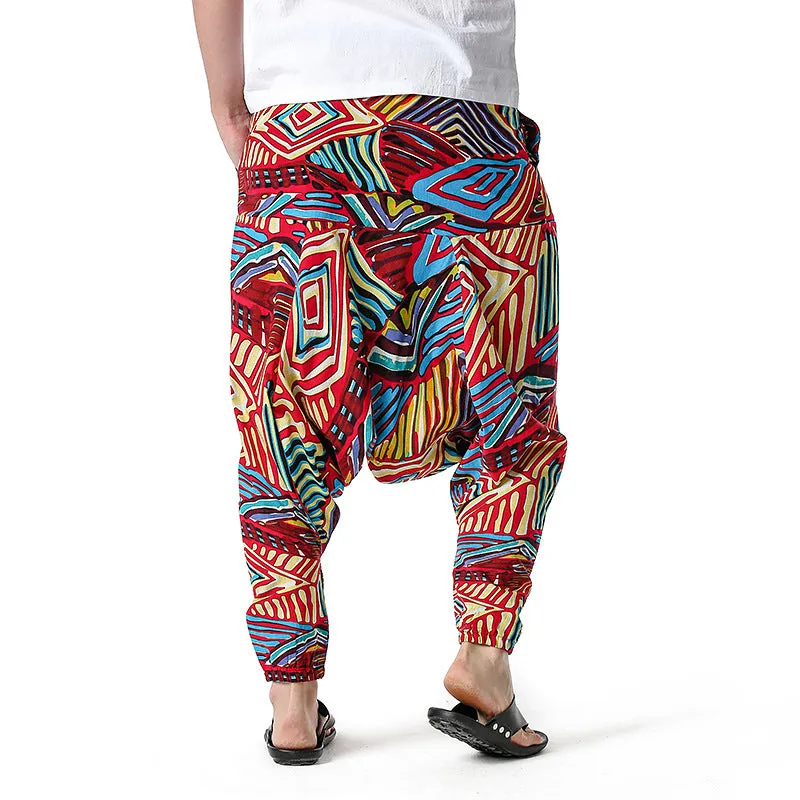 Men Casual Cotton Harem Pants Bohemian Style Joggers Yoga Vintage Baggy Trousers Sarouel Homme Hippy Hose HK02