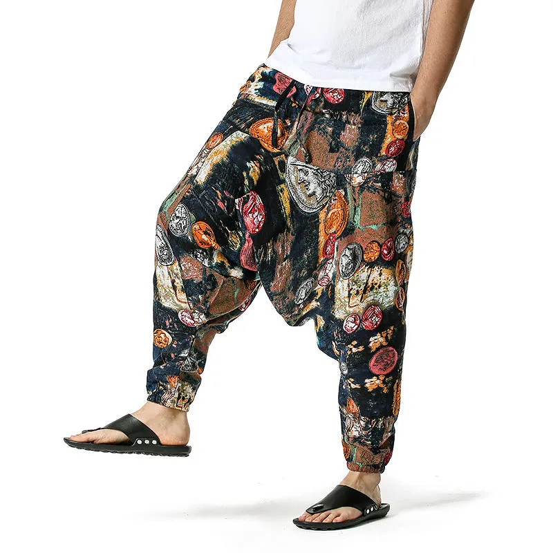 Men Casual Cotton Harem Pants Bohemian Style Joggers Yoga Vintage Baggy Trousers Sarouel Homme Hippy Hose HK02