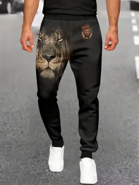 Men's Black and Gold Lion Graphic Joggers