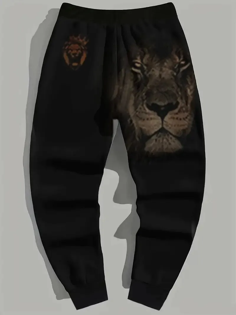 Men's Black and Gold Lion Graphic Joggers