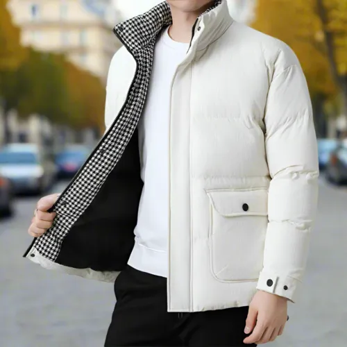 Men's Chic Houndstooth Insulated Puffer Jacket