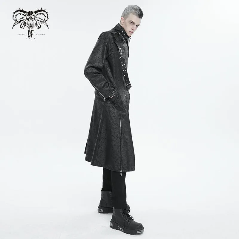 Men's Gothic Stand Collar Split Coat with Strap