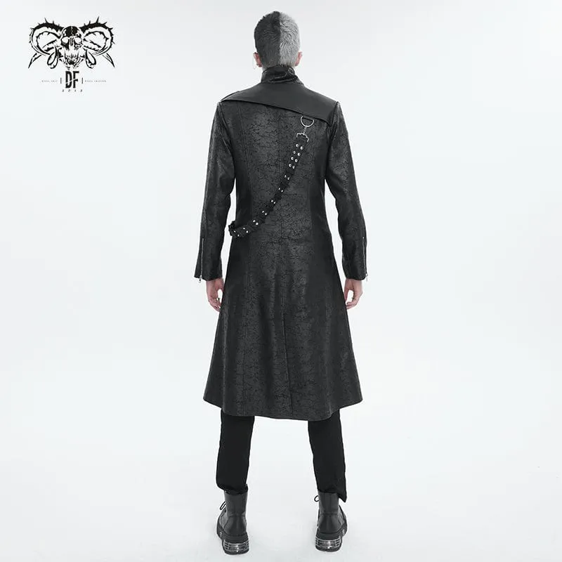 Men's Gothic Stand Collar Split Coat with Strap