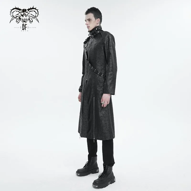 Men's Gothic Stand Collar Split Coat with Strap