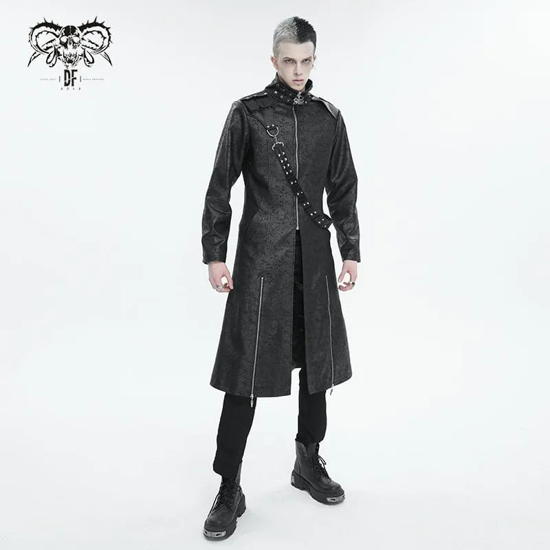 Men's Gothic Stand Collar Split Coat with Strap