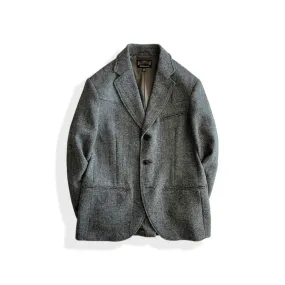 Men's Herringbone Tweed Notch Lapel Dress Suit Jacket