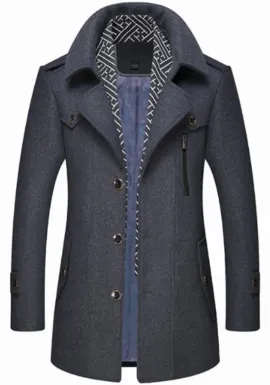 Mens Layered Collar Button Front Mid Length Coat