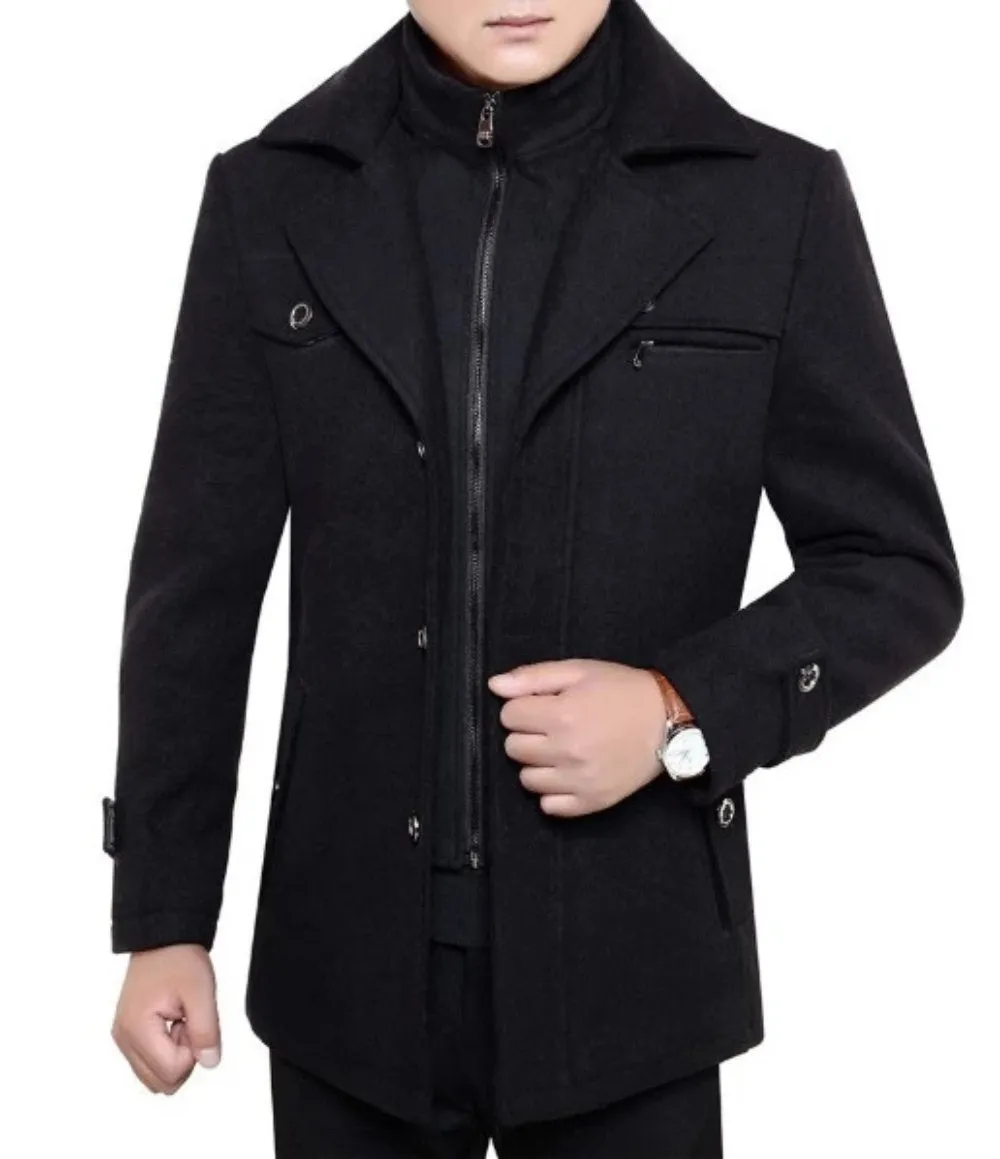 Mens Layered Collar Button Front Military Coat