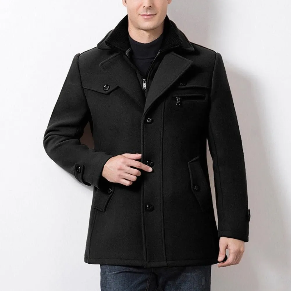 Mens Layered Collar Button Front Military Coat