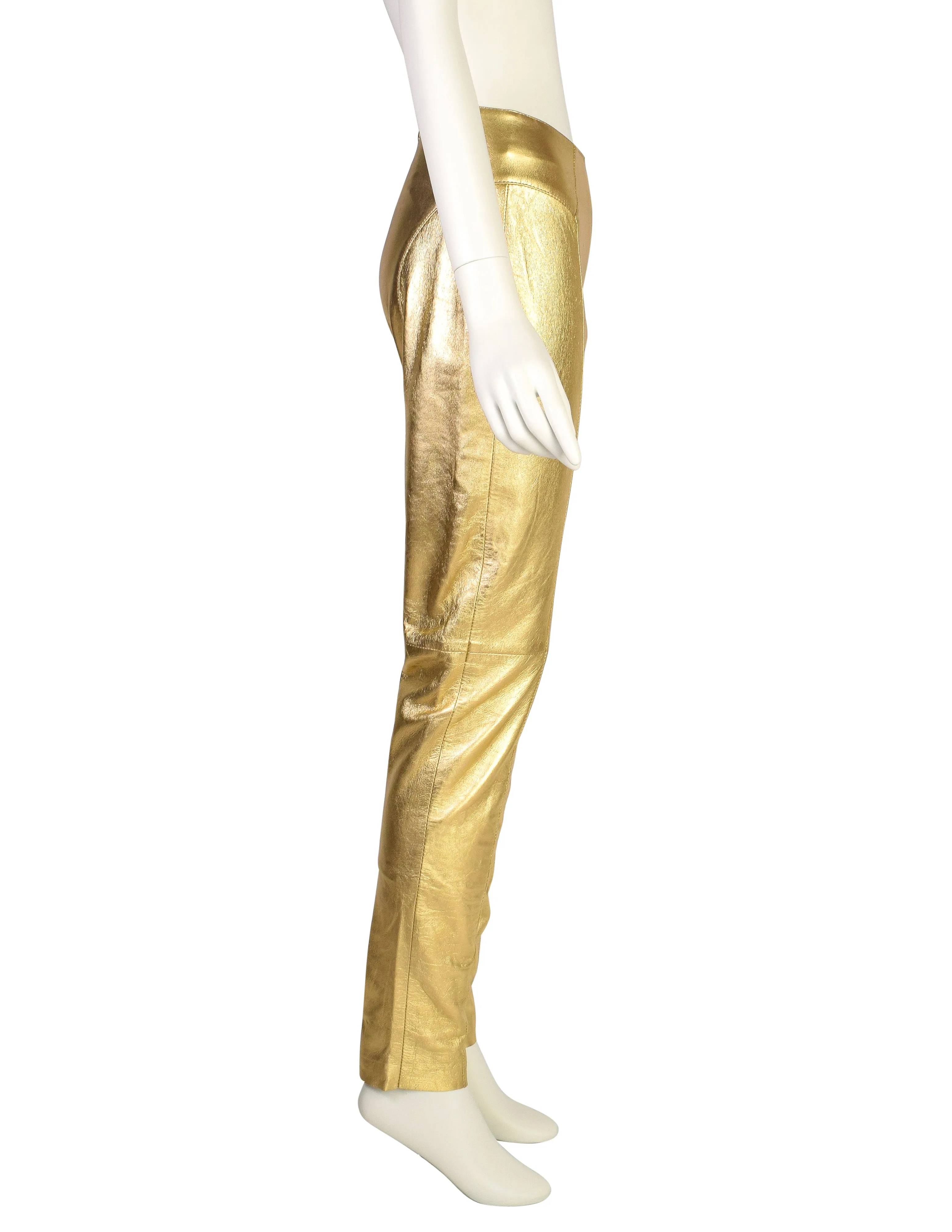 Michael Hoban North Beach Leather Vintage High Waist Metallic Gold Leather Pants