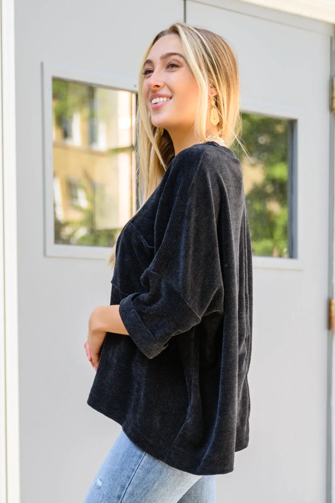 Midnight Hour Solid Chenille Knit Top In Black