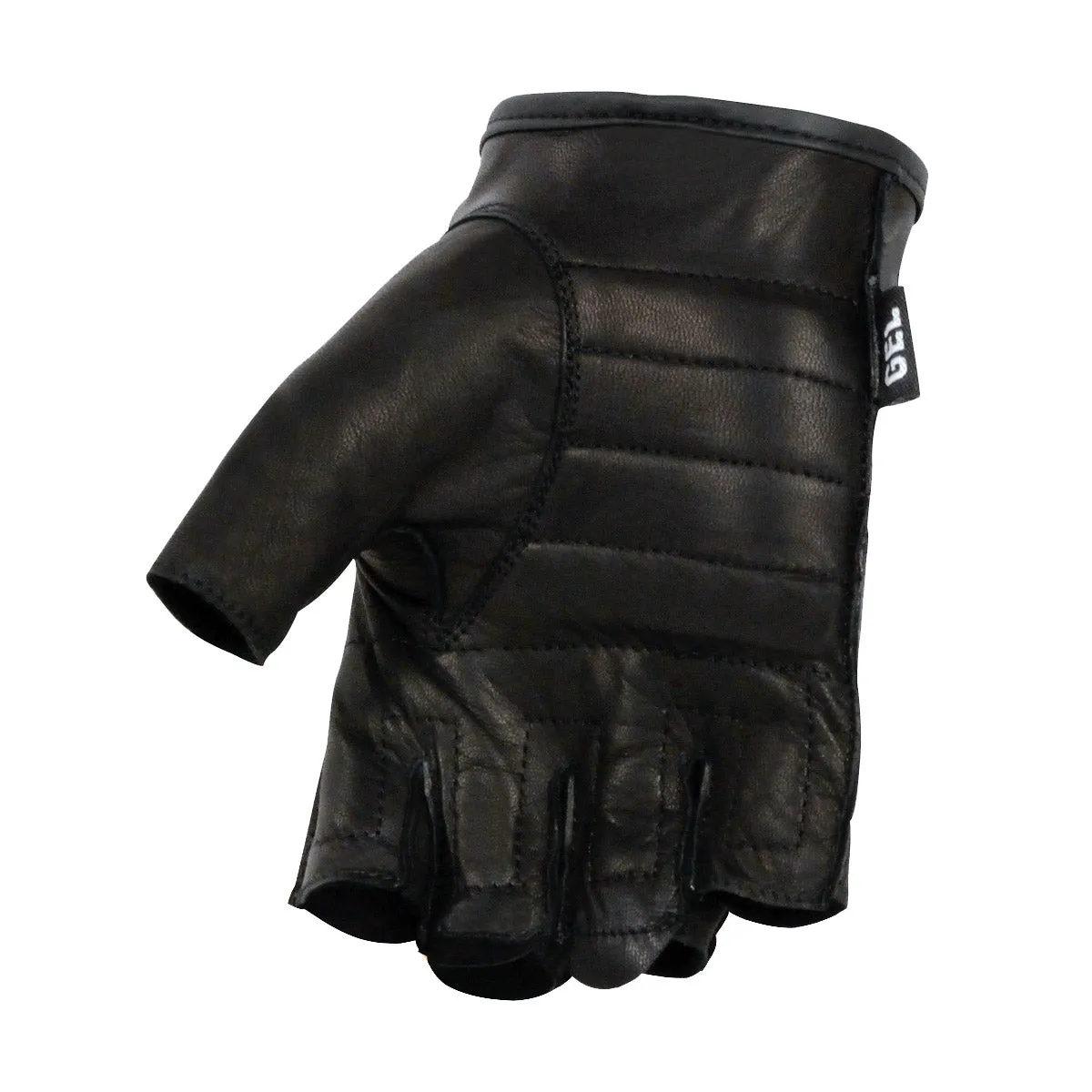 Milwaukee Leather SH195 Men's Black Leather Perforated Gel Padded Palm Fingerless Motorcycle Hand Gloves W/ ‘Open Knuckle’