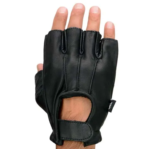 Milwaukee Leather SH206 Men's Black Leather Gel Padded Palm Fingerless Motorcycle Hand Gloves W/ ‘Welted’ Design