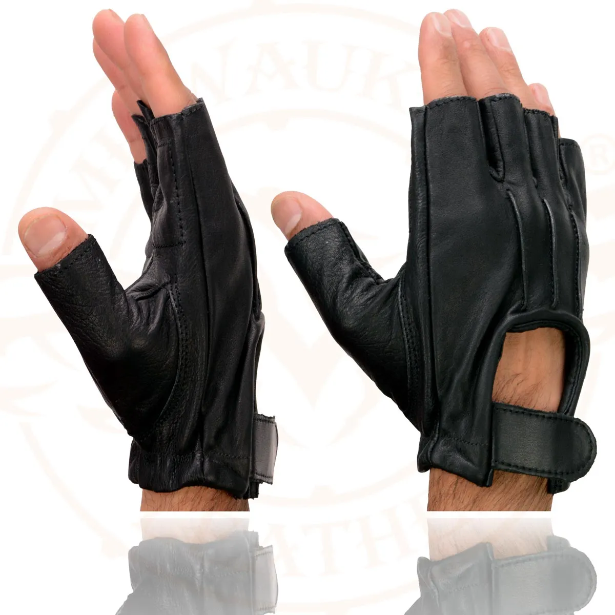 Milwaukee Leather SH206 Men's Black Leather Gel Padded Palm Fingerless Motorcycle Hand Gloves W/ ‘Welted’ Design