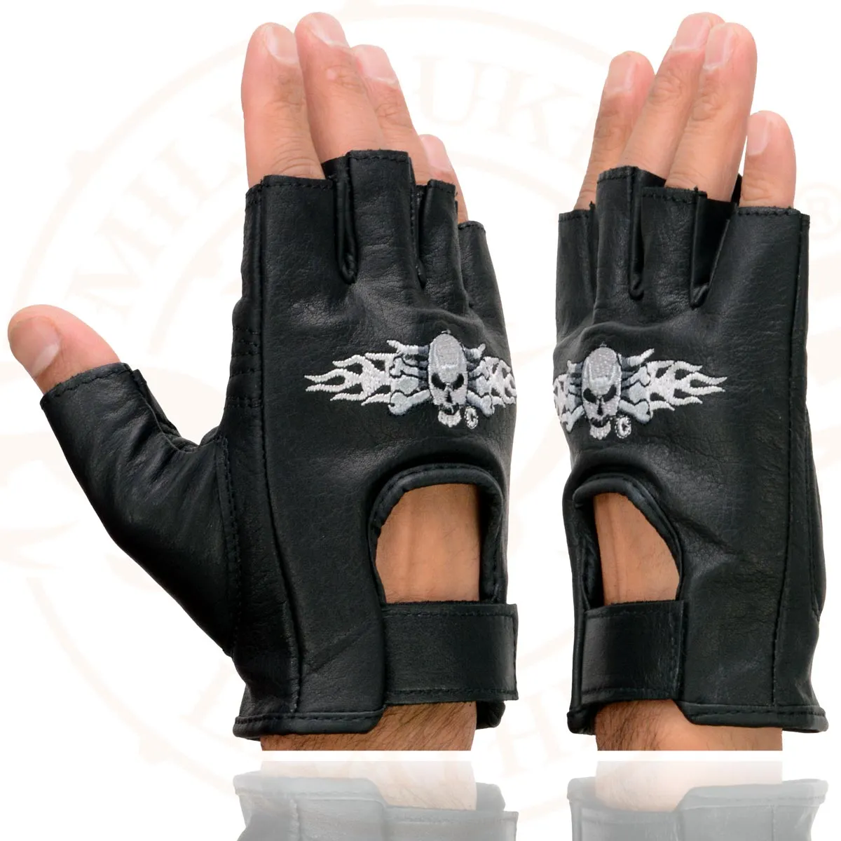 Milwaukee Leather SH353 Men's Black Leather Gel Padded Palm Fingerless