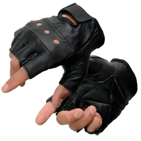 Milwaukee Leather SH355 Men's Motorcycle Black Leather Fingerless Gloves with Gel Palm