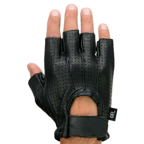 Milwaukee Leather SH357 Men's Black Leather Gel Padded Palm Fingerless Motorcycle Hand Gloves W/ ‘Welted Perforated Leather’