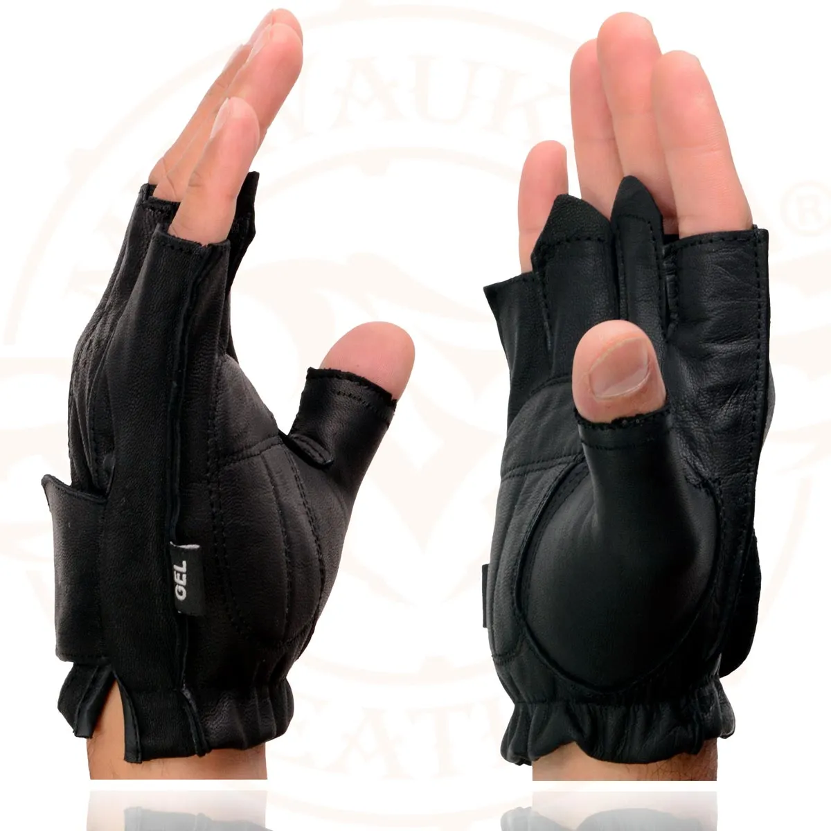 Milwaukee Leather SH442 Men's Black Leather Gel Padded Palm Fingerless