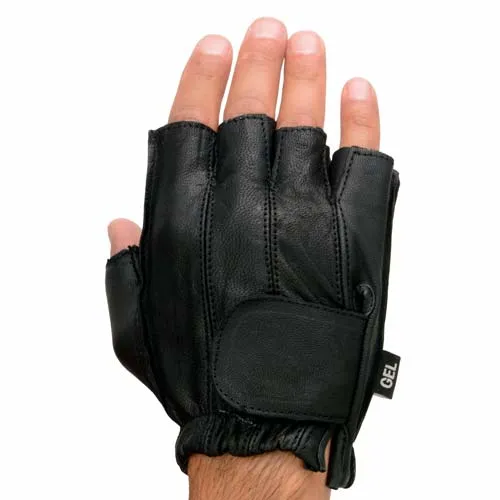 Milwaukee Leather SH442 Men's Black Leather Gel Padded Palm Fingerless