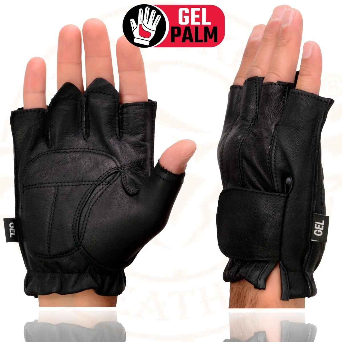 Milwaukee Leather SH442 Men's Black Leather Gel Padded Palm Fingerless