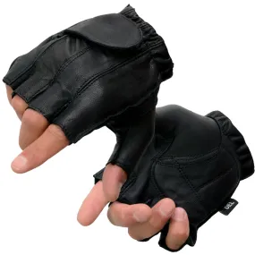 Milwaukee Leather SH442 Men's Black Leather Gel Padded Palm Fingerless