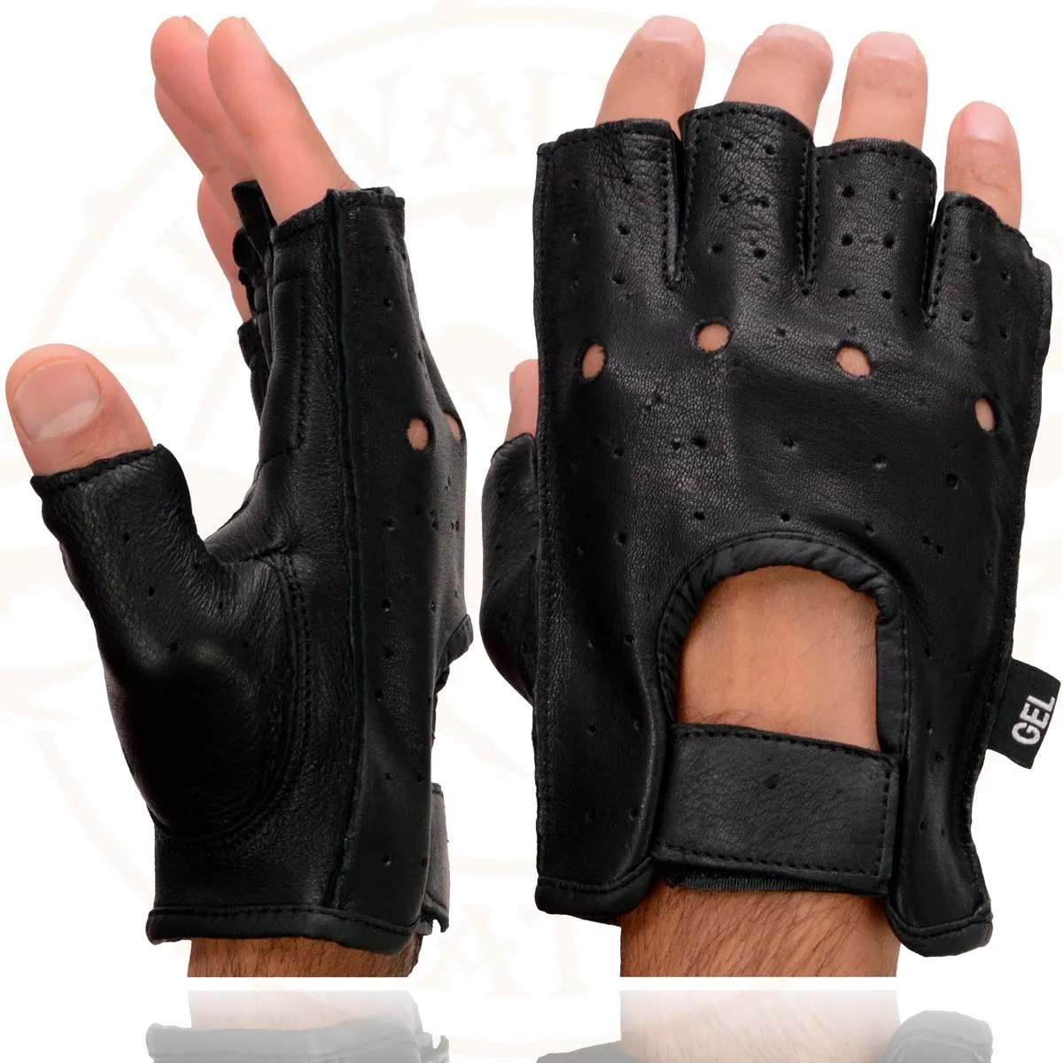 Milwaukee Leather SH851 Men's Black Leather Gel Padded Palm Fingerless Motorcycle Hand Gloves Made W/ ‘Genuine USA Deerskin’