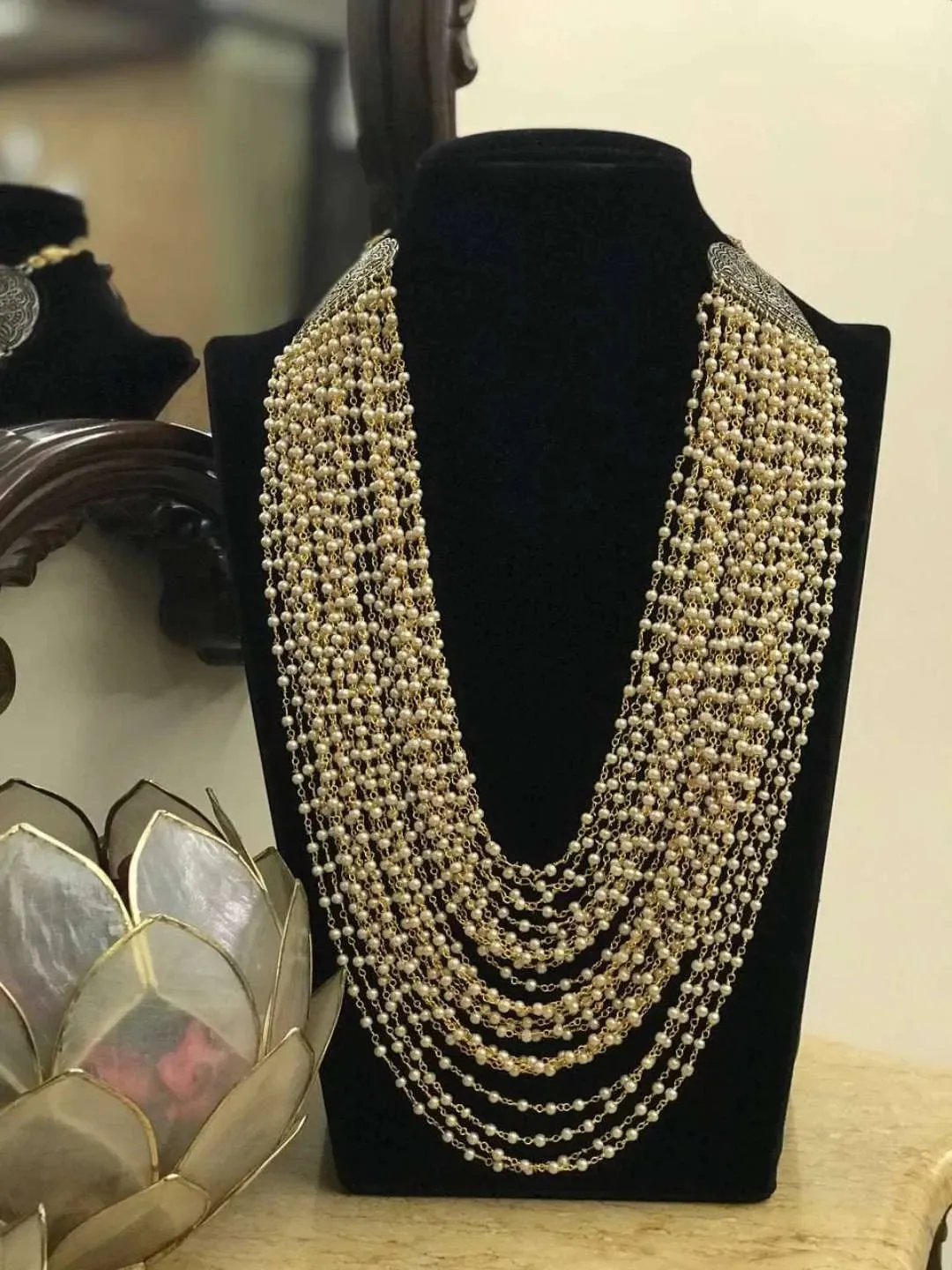 Multi Layered Pearl Beaded Long Necklace