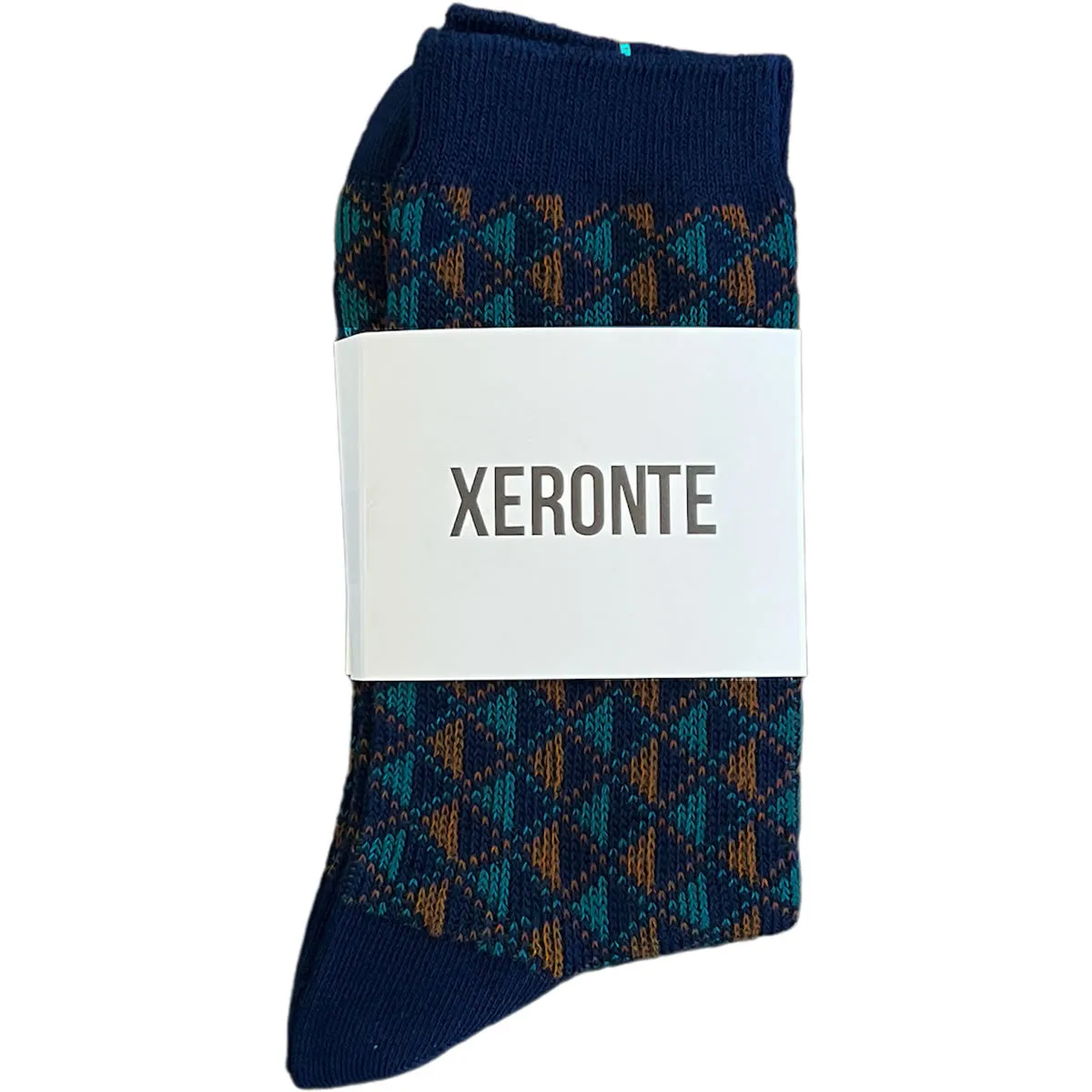 Navy Blue Diamond Quilted Pattern Mens Crew Socks