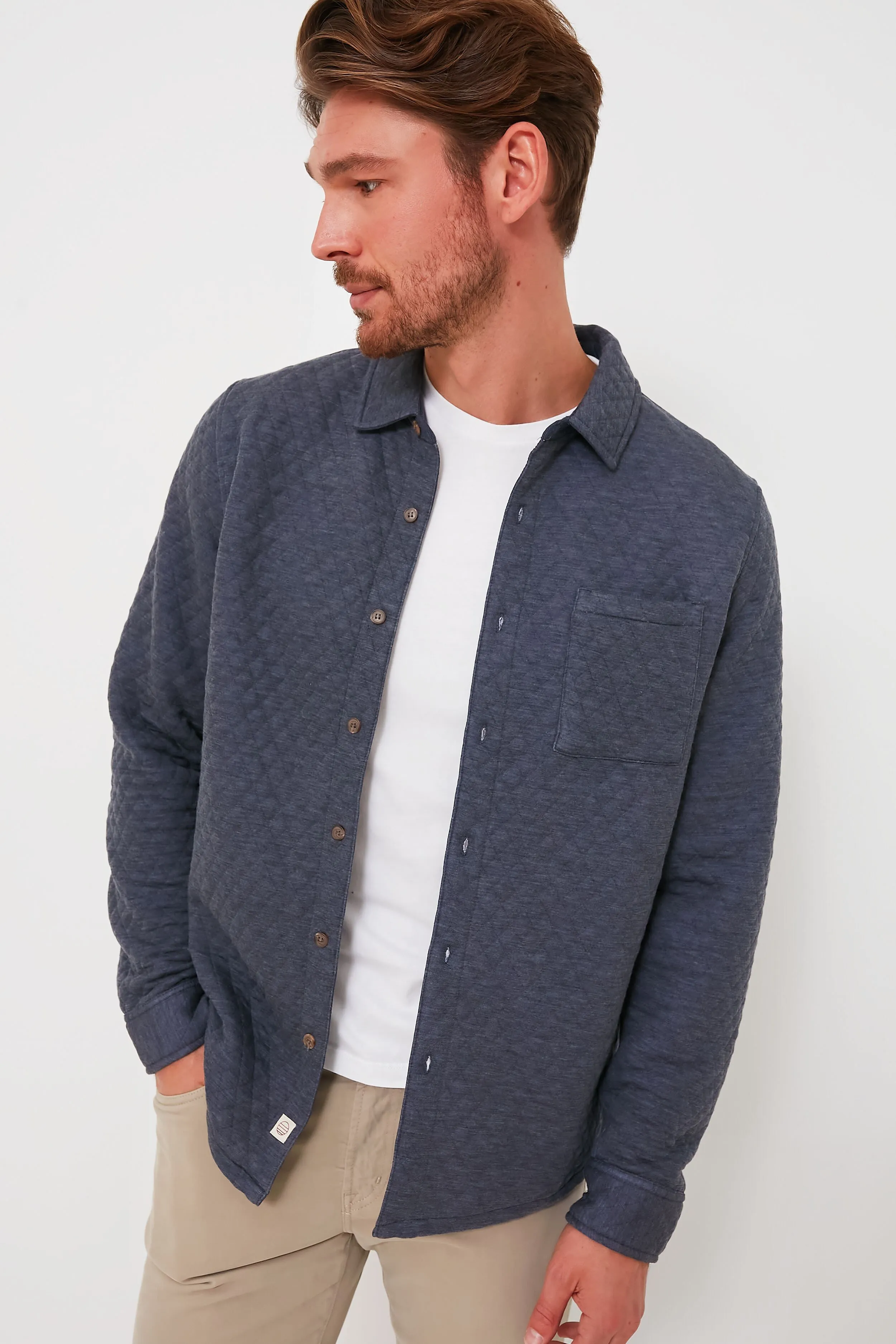 Navy Heather Oatmeal Corbet Quilted Overshirt