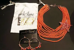 *NEW OLD STOCK -  GORGEOUS PARK LANE TANGERINE & HOT PINK RHINESTONE MULTI-STRAND NECKLACE & MATCHING BEADED EARRINGS