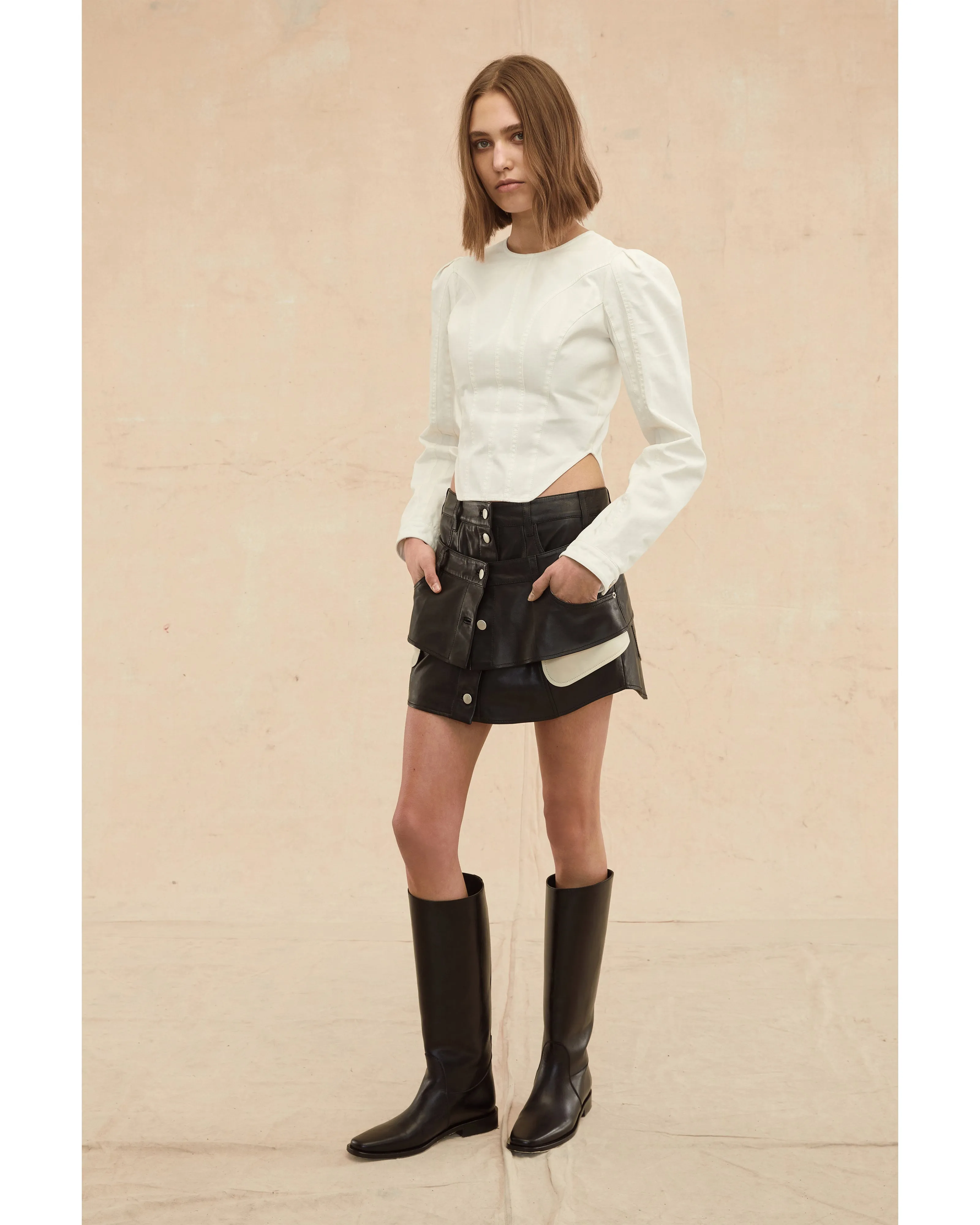 Nori Leather Layered Waist Mini Skirt