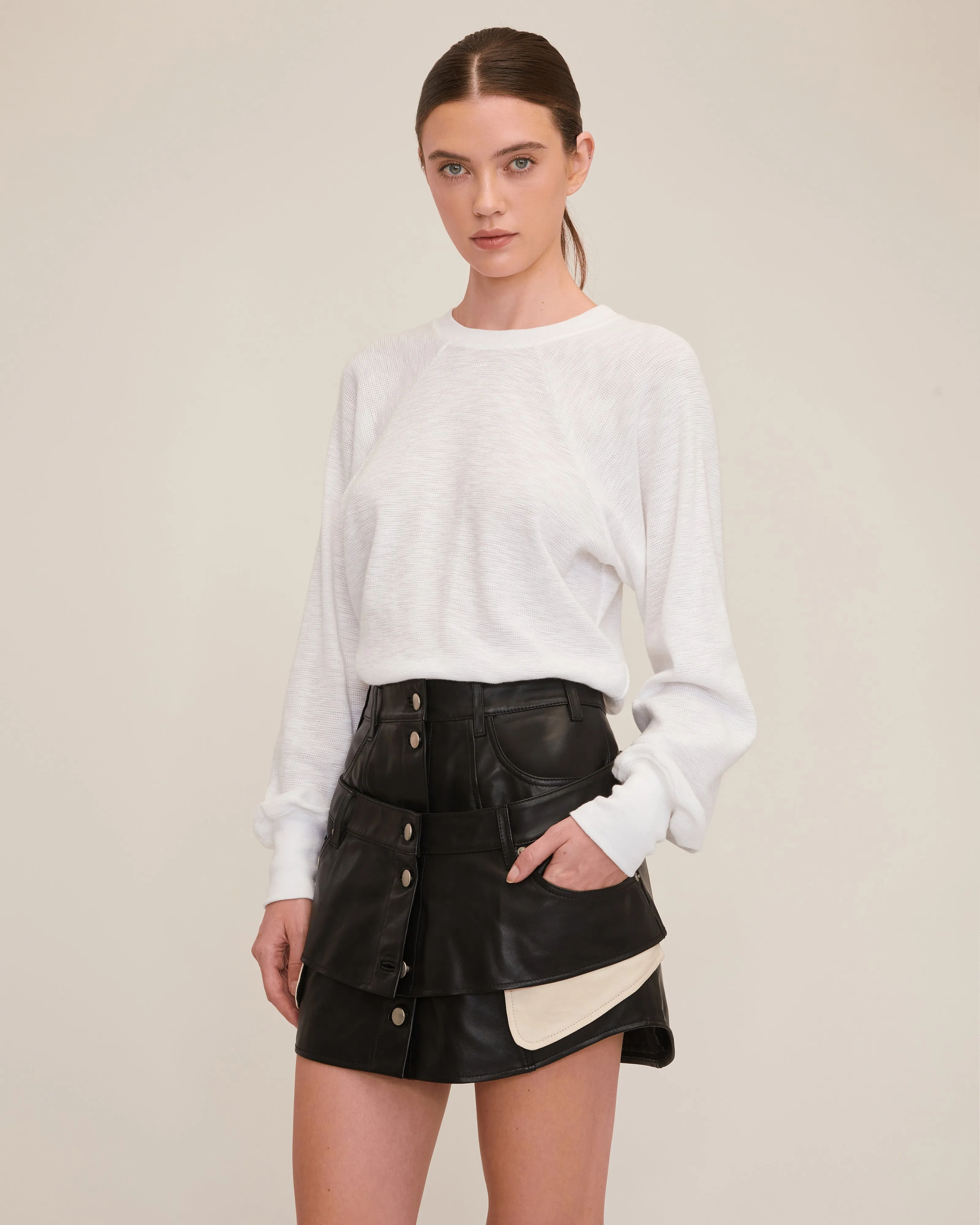 Nori Leather Layered Waist Mini Skirt