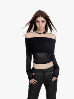 Off-Shoulder Layered Sheer Sleeve Crop Top