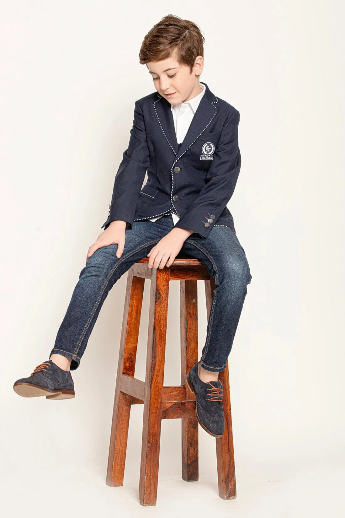 One Friday Kids Boys Navy Blue V-Neck Blazer