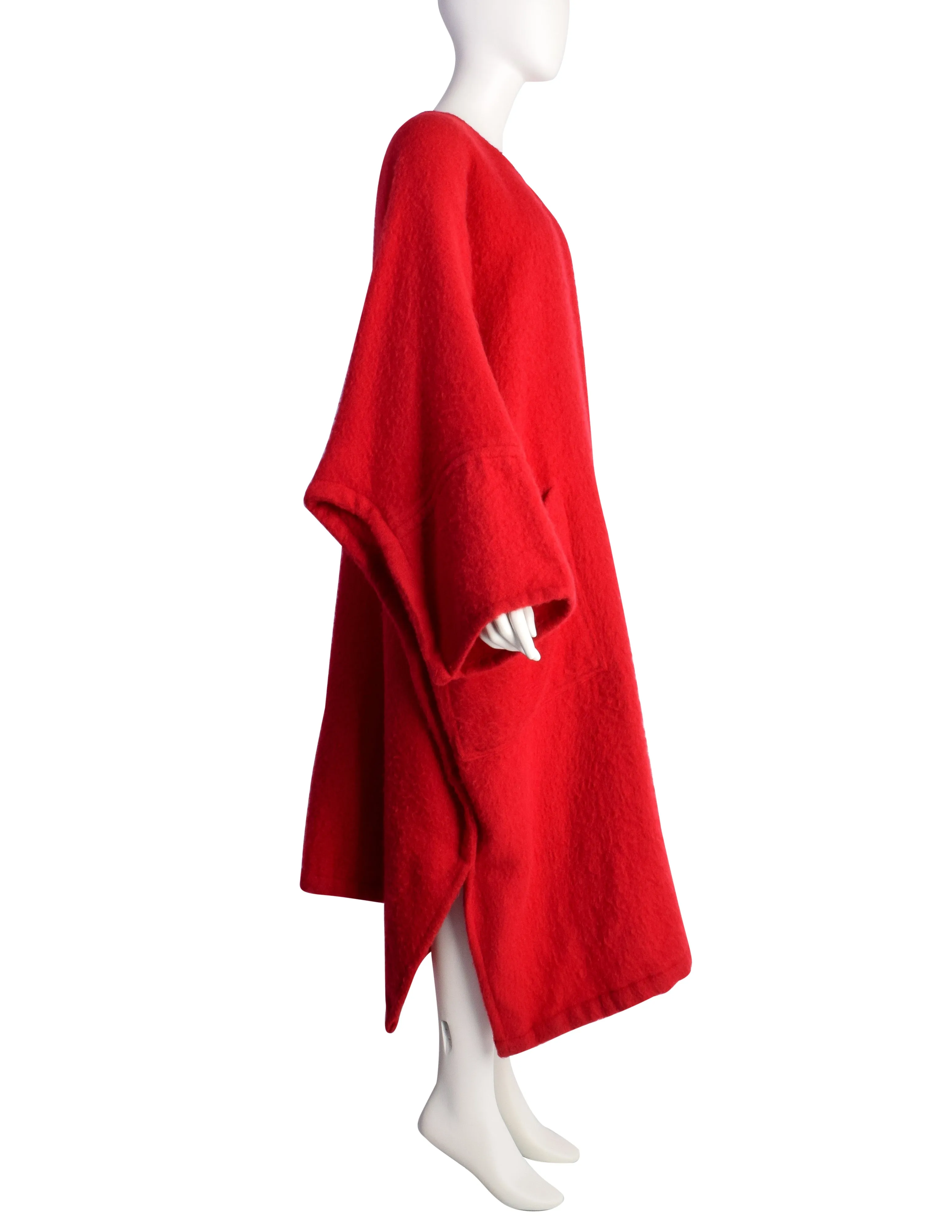 Patrick Kelly Vintage 1980s Red Wool Mohair Dramatic Oversized Cape Coat