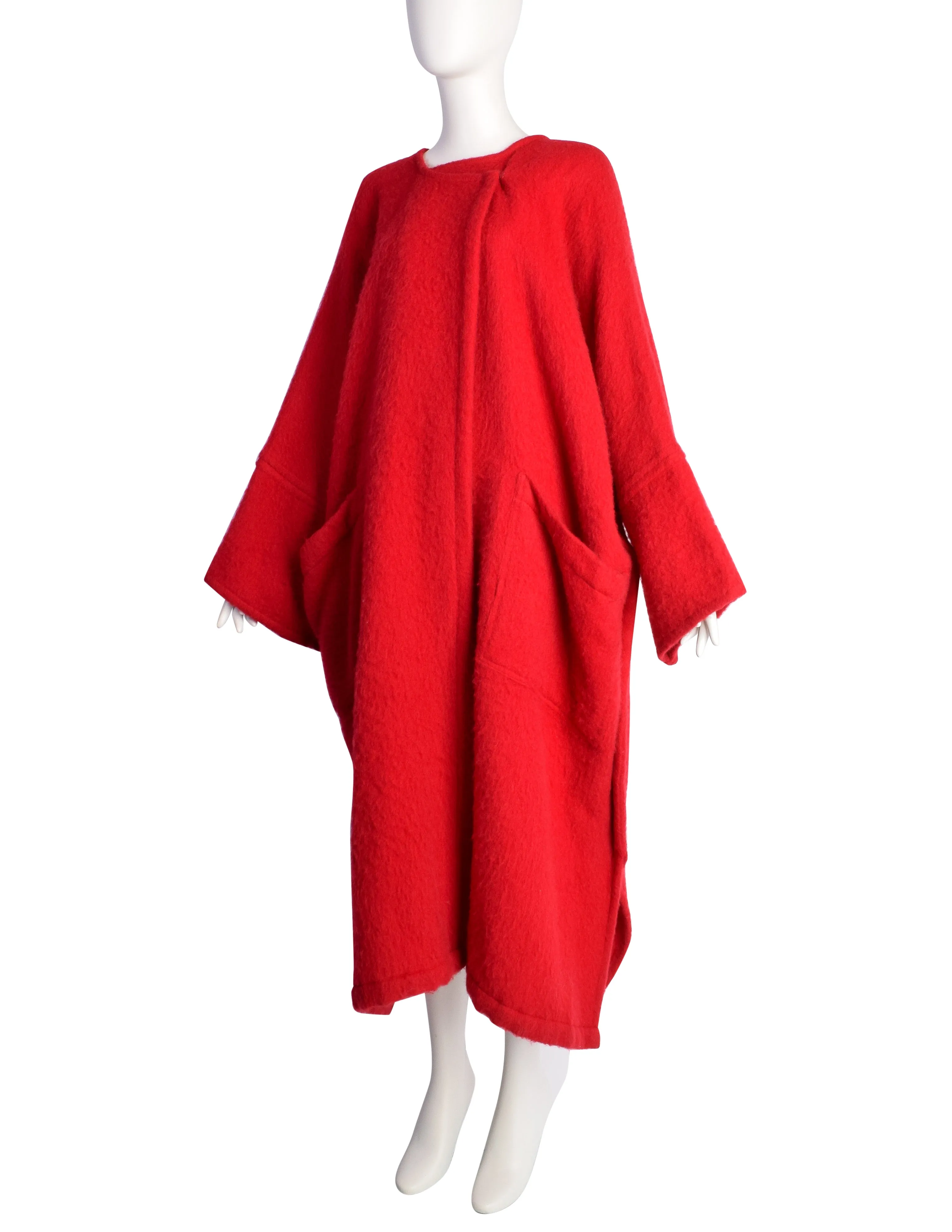 Patrick Kelly Vintage 1980s Red Wool Mohair Dramatic Oversized Cape Coat