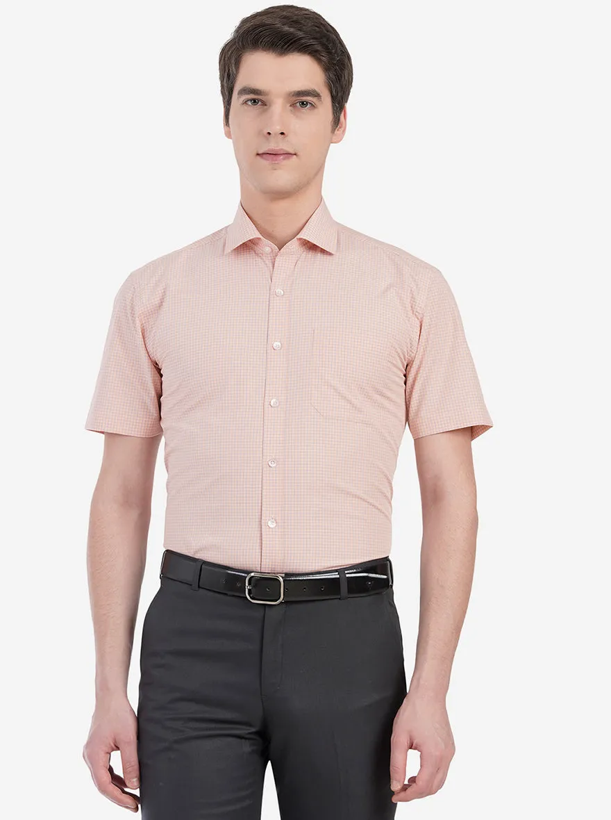 Peach & Blue Checked Regular Fit Formal Shirt | JadeBlue