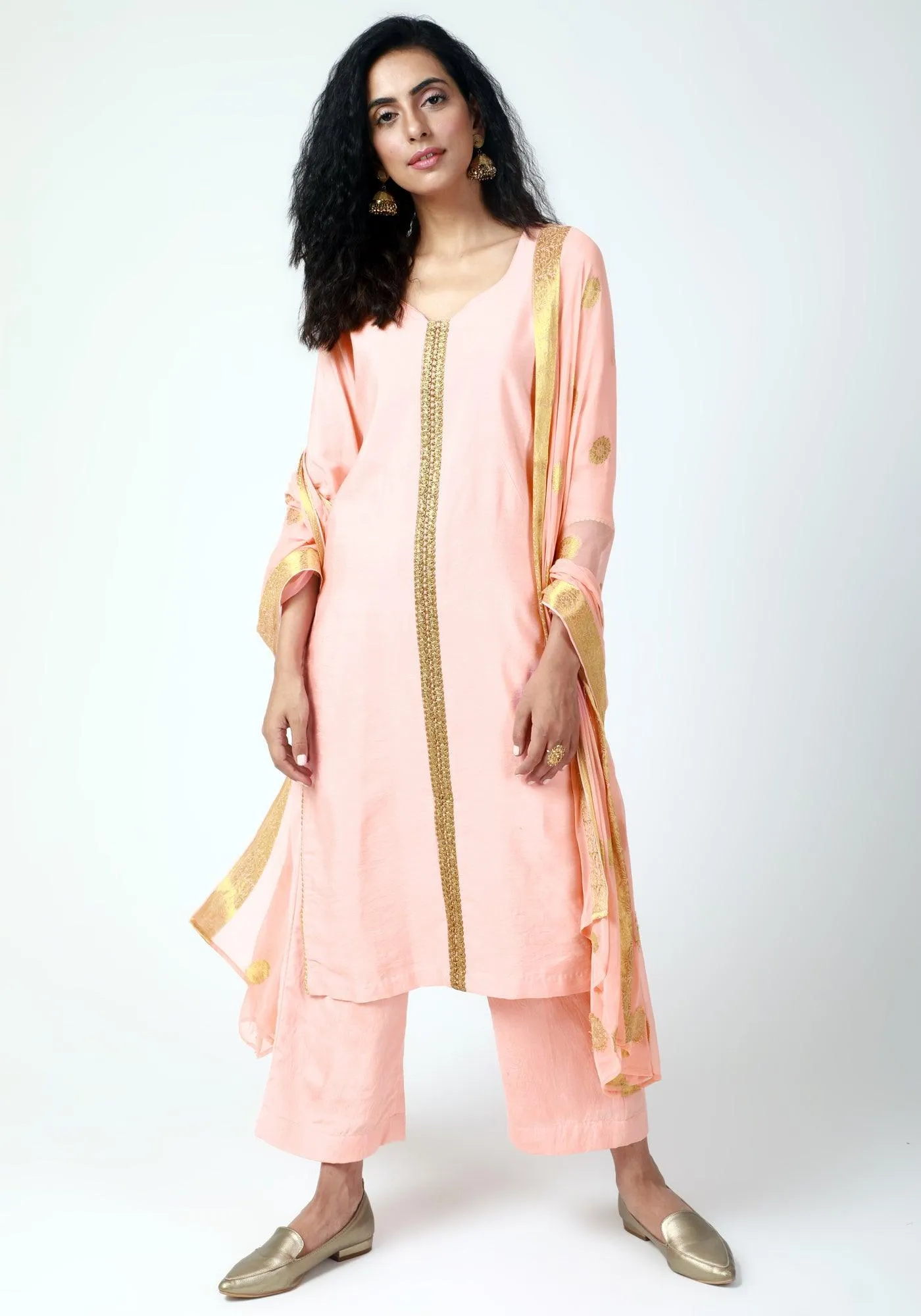 Peach Gota Kurta-Pant-Dupatta