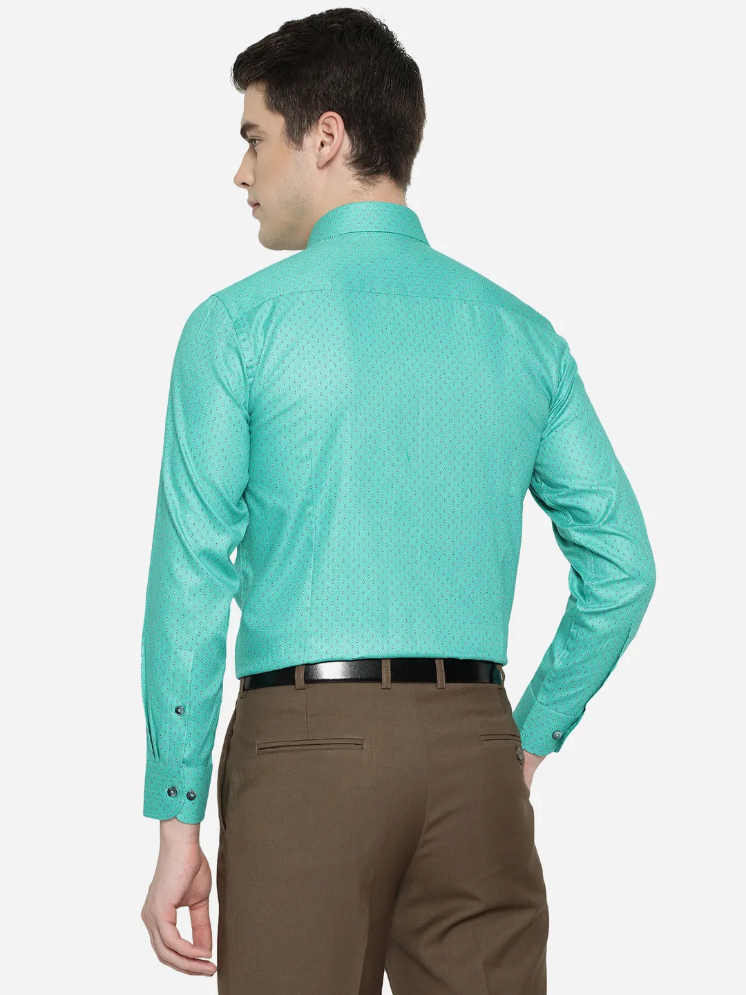 Peacock Green Printed Slim Fit Formal Shirt | Metal