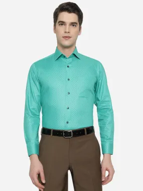 Peacock Green Printed Slim Fit Formal Shirt | Metal