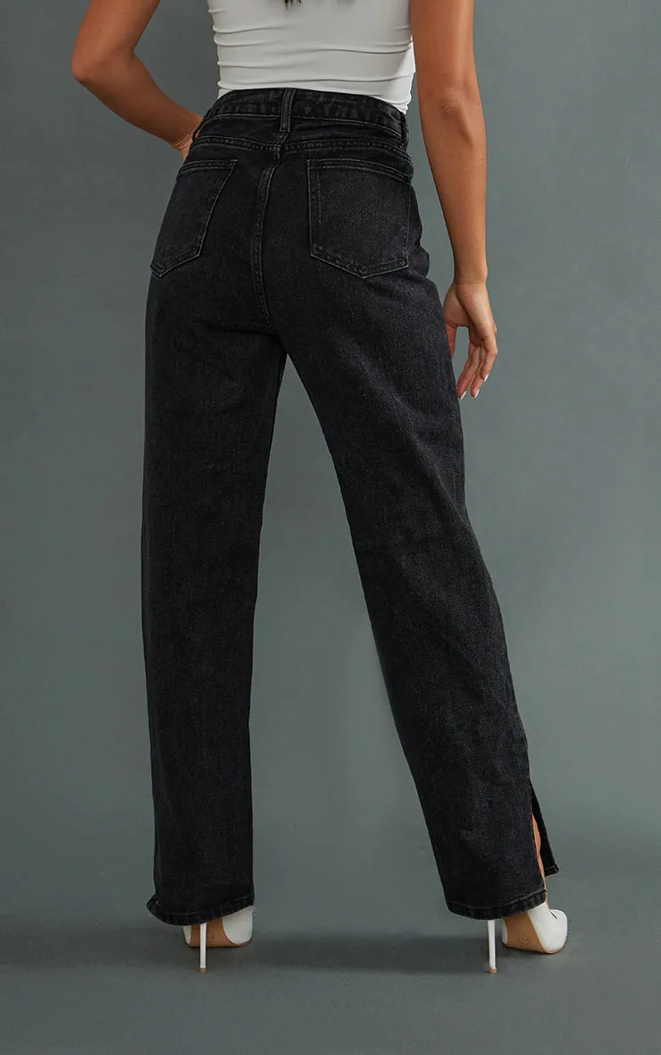 Petite Black Split Hem Jeans